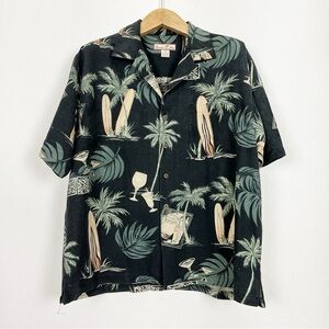 Vintage Paradise‎ Blue Silk Hawaiian Short Sleeve Buttoned Shirt Size XL